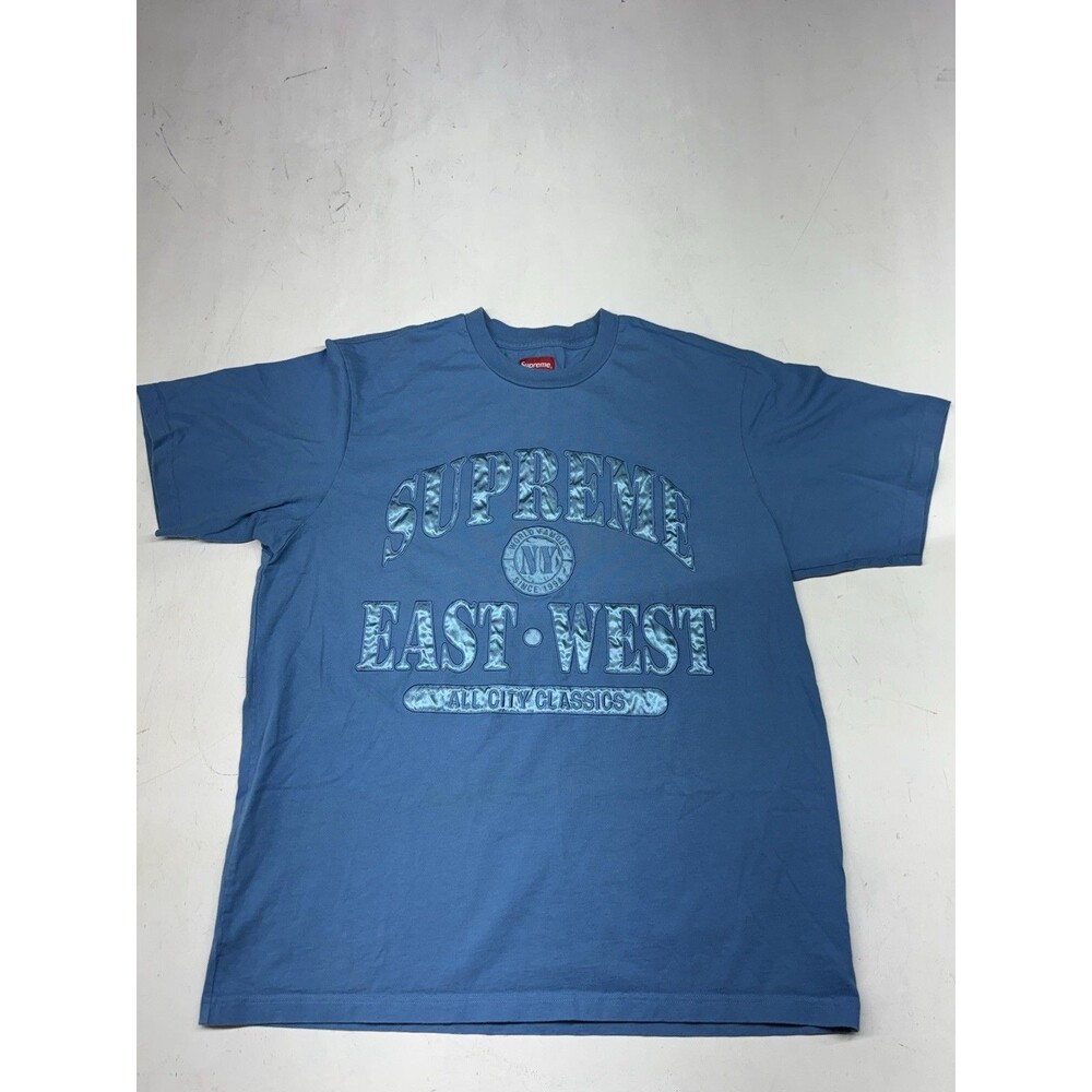 Supreme East West S/S Top Logo Embroidery Short Sleeve Tee Blue Streetwear Sz L